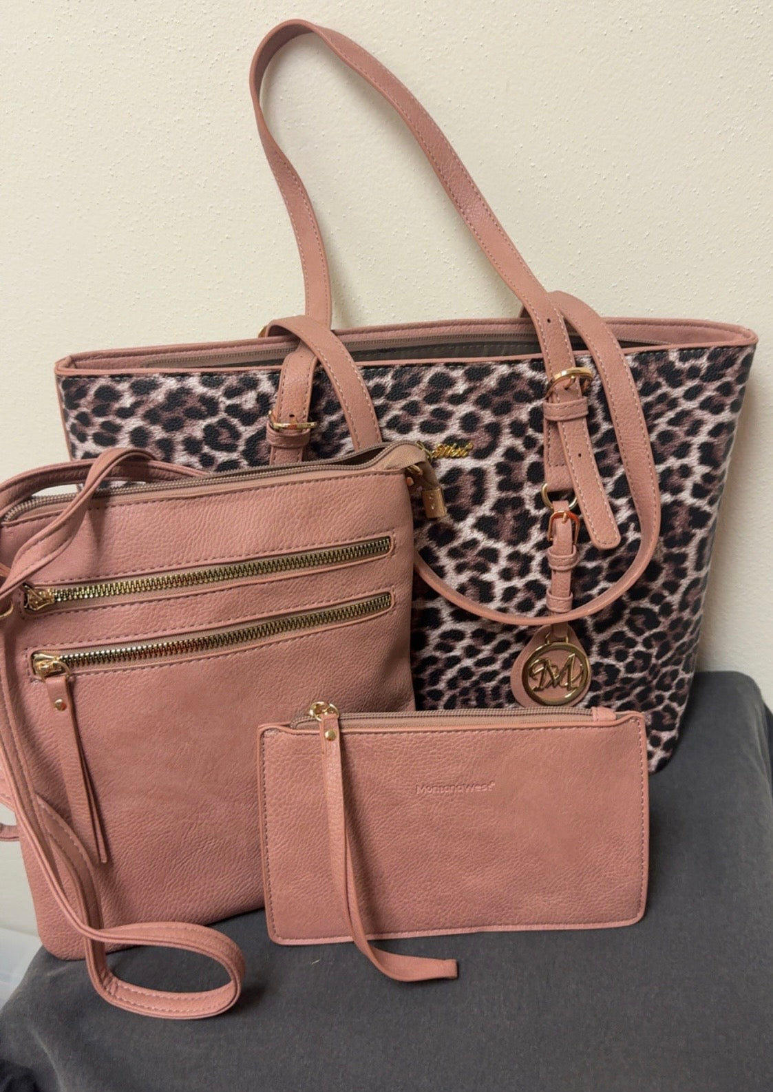 Leopard Print tote with crossBody and clutch